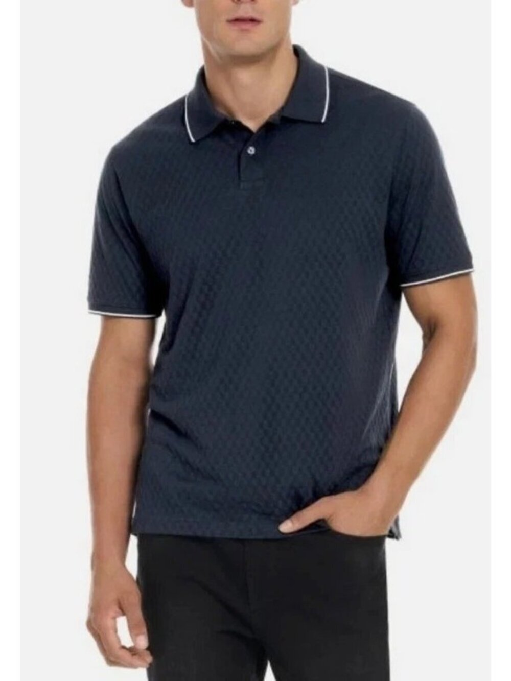 NWT Ted Baker Men's S Navy Short Sleeve Polo Shirt 100% Cotton Textured